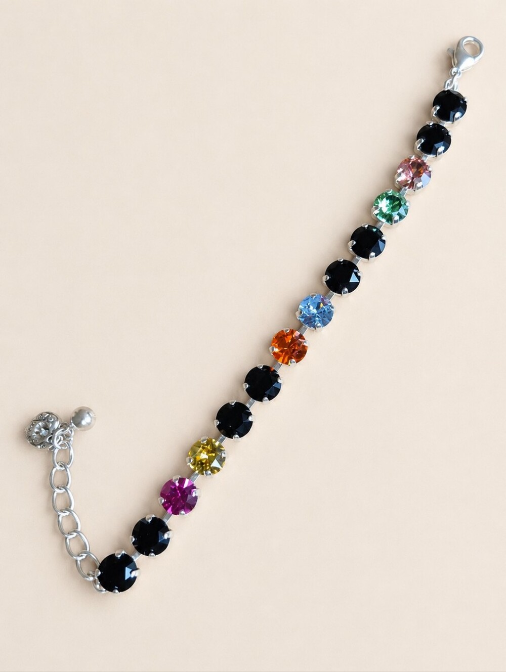 Handmade Multi-Color Crystal Bracelet | Sterling Silver Plated Adjustable